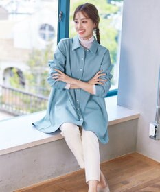 Tiaclasse 【洗える】ウール調パールボタンシャツチュニックブラウス