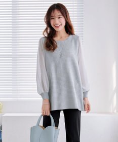 Tiaclasse L 【新色追加・洗える】シアーチェック柄ニットチュニック