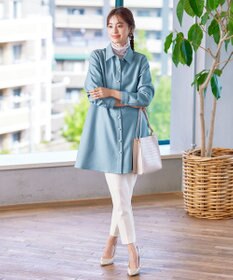 Tiaclasse 【洗える】ウール調パールボタンシャツチュニックブラウス