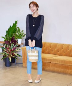 Tiaclasse L 【新色追加・洗える】シアーチェック柄ニットチュニック