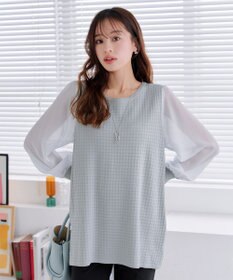 Tiaclasse L 【新色追加・洗える】シアーチェック柄ニットチュニック