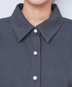 Tiaclasse 【洗える】ウール調パールボタンシャツチュニックブラウス