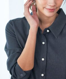 Tiaclasse 【洗える】ウール調パールボタンシャツチュニックブラウス