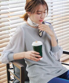 Tiaclasse L 【新色追加・洗える】シアーチェック柄ニットチュニック