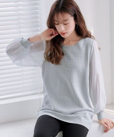Tiaclasse L 【新色追加・洗える】シアーチェック柄ニットチュニック