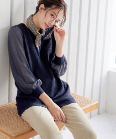 Tiaclasse L 【新色追加・洗える】シアーチェック柄ニットチュニック