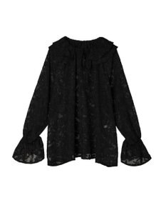 Green Parks シアージャガード花柄フリルブラウス