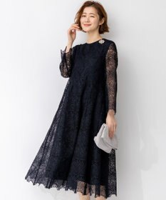 23区 【APPLAUDIR】Brocheリボンブーケレース ドレス ネイビー系