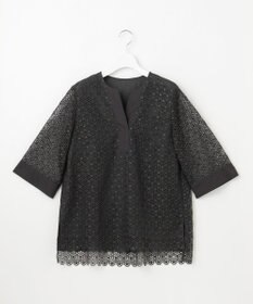 自由区 L 【洗える】ジオメトリックフラワーレースプルオーバー ブラウス