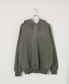 WEGO ピグメントハーフZIPロゴプルパーカー