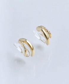 Phoebe 【金属アレルギー対応】【痛くないシリーズ】ストレートシャインクリスタルループフィットイヤリング　ゴールド