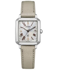 CITIZEN 【替えバンド付き電波時計】電池交換不要のスクウェア2wayモデル シルバーカラー×グレージュバンド ES9500-51A