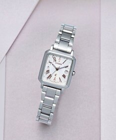 CITIZEN 【替えバンド付き電波時計】電池交換不要のスクウェア2wayモデル シルバーカラー×グレージュバンド ES9500-51A