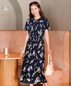 ANY SIS シアーパターン ワンピース ネイビー花柄