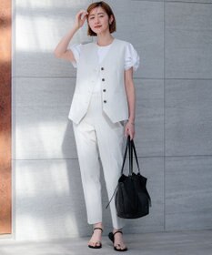 23区 S 【セットアップ対応/洗える】コットンリネン オックスストレッチ ジレ