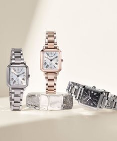 CITIZEN 【替えバンド付き電波時計】電池交換不要のスクウェア2wayモデル シルバーカラー×グレージュバンド ES9500-51A