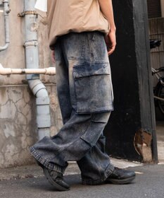 WEGO 【ユニセックス着用ITEM】デニムイージーカーゴパンツ