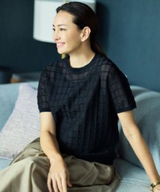 自由区 【カタログ掲載・ワコールコラボ・2点SET】シアーチェックニット プルオーバー