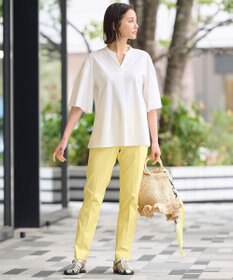 自由区 L 【洗える】ストレッチシャーティング 5分袖 フレアスリーブブラウス