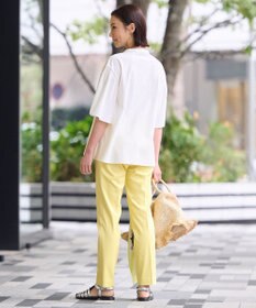 自由区 L 【洗える】ストレッチシャーティング 5分袖 フレアスリーブブラウス