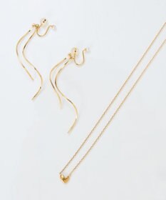 Phoebe 【限定セット】スリークハートネックレス×ロングツイストメタルパールクリップイヤリング