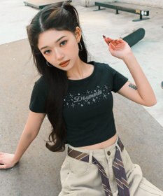 WEGO ロゴスタッズクロップドT