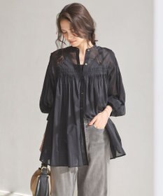 23区 L 【SLOW/一部店舗限定】コットンボイル ギャザー ブラウス