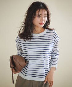 UNFILO シアーフォルムニット ボーダー オフ×ネイビー