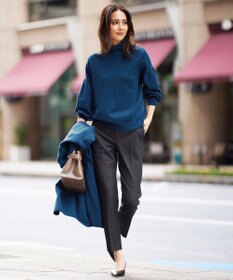 自由区 【洗える】ソフトウールハイゲージパフスリーブハイネック ニット