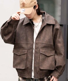 WEGO 【25年秋冬新作/ユニセックス着用ITEM/SMLサイズ展開】PUダブルZIPフライトブルゾン