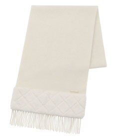 MOONBAT 【WEB限定】フルラ (FURLA)エコファー付きマフラー 無地×キルト風 ウールマフラー ロゴプレート付き