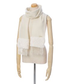 MOONBAT 【WEB限定】フルラ (FURLA)エコファー付きマフラー 無地×キルト風 ウールマフラー ロゴプレート付き