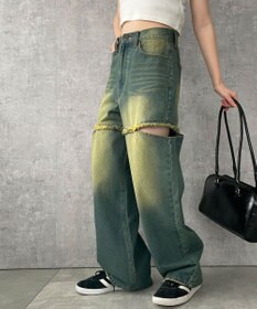 WEGO ヴィンテージウォッシュサイドカットデニムパンツ