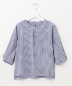 J.PRESS LADIES L ピンストライプジャージー ボリュームスリーブ カットソー