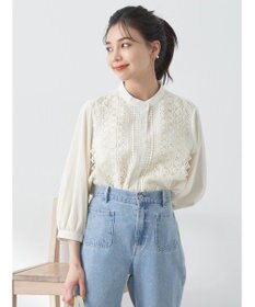 earth music&ecology フロントレースシフォンブラウス