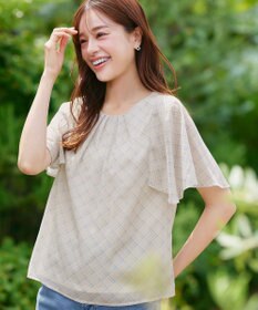 Tiaclasse 【洗える】チェック柄ハンカチスリーブブラウス