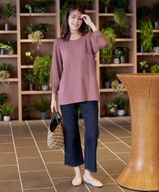 Tiaclasse L 【新色追加・洗える】シアーチェック柄ニットチュニック