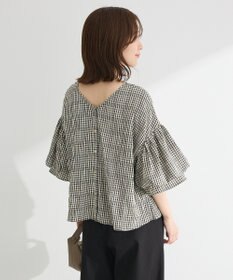 Green Parks 前後２ｗａｙ袖バルーンギンガムチェックブラウス