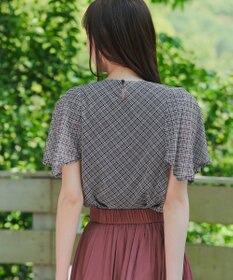 Tiaclasse 【洗える】チェック柄ハンカチスリーブブラウス