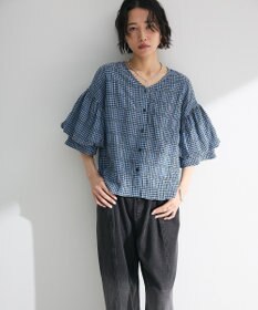 Green Parks 前後２ｗａｙ袖バルーンギンガムチェックブラウス