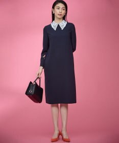 組曲 L 【KUMIKYOKU NAVY】コンフォータブルドレープ レース襟ワンピース