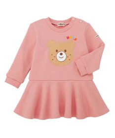 MIKI HOUSE HOT BISCUITS 【80-120cm】ビッグフェイスプリント 裏毛パイル素材 フレアワンピース