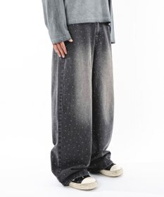 WEGO 【ユニセックス着用ITEM】スーパーバギーラインストーンデニムパンツ