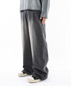 WEGO 【ユニセックス着用ITEM】スーパーバギーラインストーンデニムパンツ