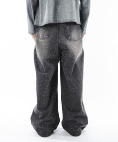 WEGO 【ユニセックス着用ITEM】スーパーバギーラインストーンデニムパンツ