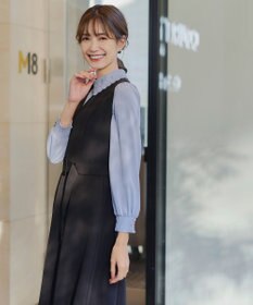 Tiaclasse L 【洗える】襟刺繍ピンタックブラウス