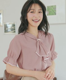 Tiaclasse L 配色パイピングボウタイブラウス