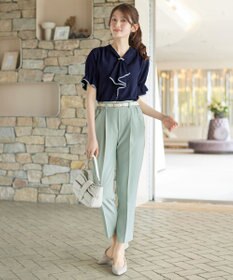 Tiaclasse L 配色パイピングボウタイブラウス