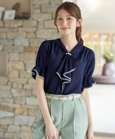 Tiaclasse L 配色パイピングボウタイブラウス