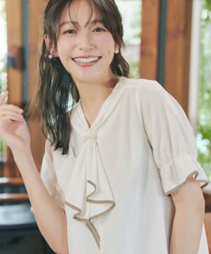 Tiaclasse L 配色パイピングボウタイブラウス